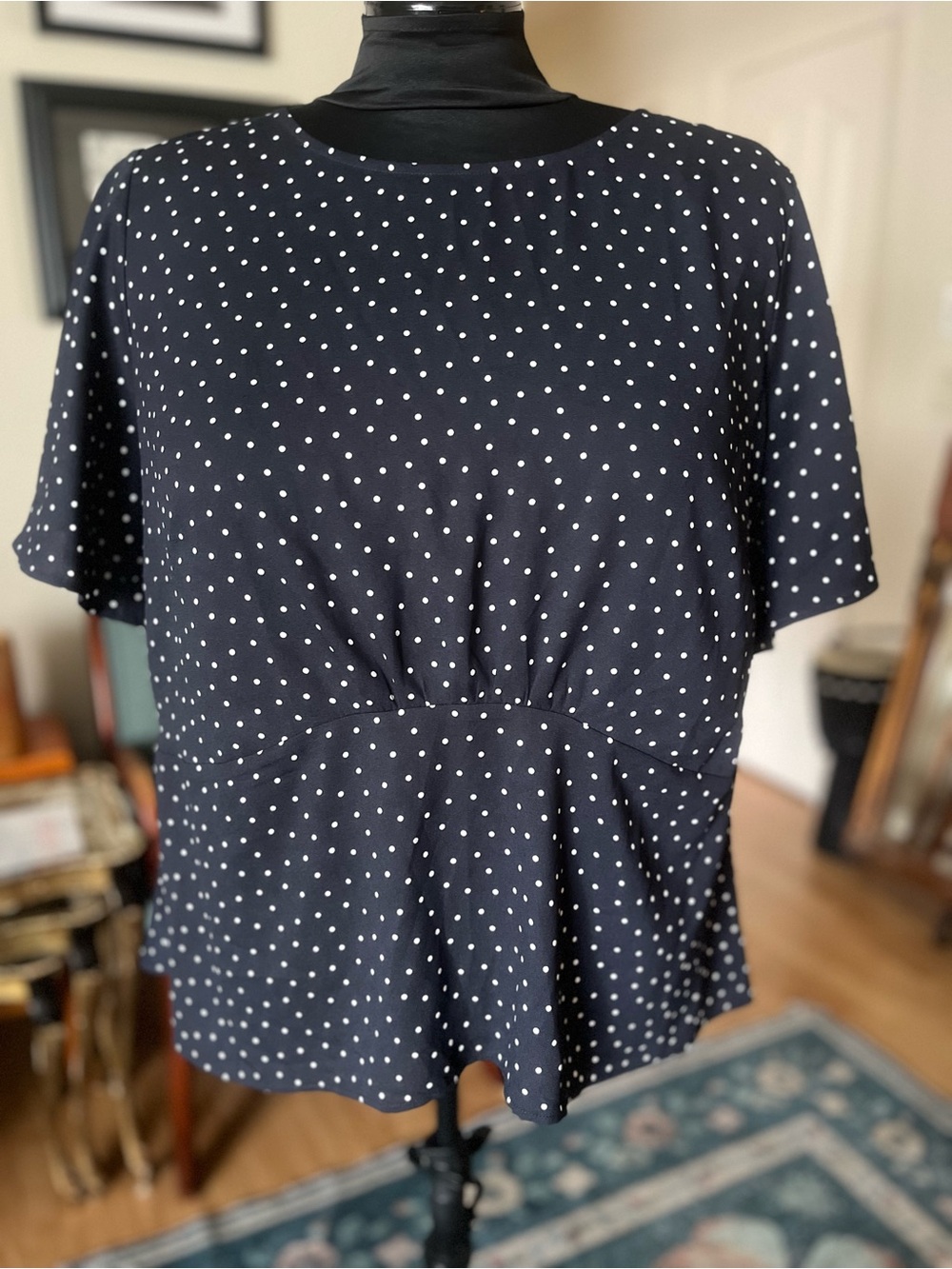 LOFT Black Blouse with White Polka Dots